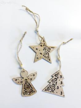 3 weihnachtliche Holzanhänger